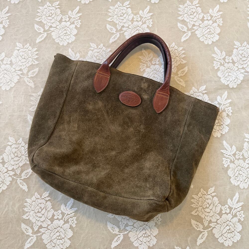 Vintage G.H. Bass & Co. Olive Green Suede Leather Tote Bag